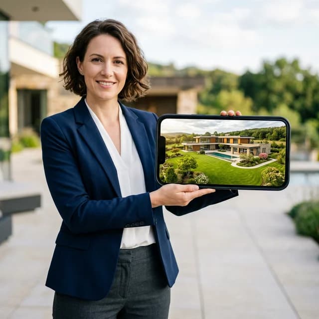 Real estate agent staging homes using an AI video maker tool
